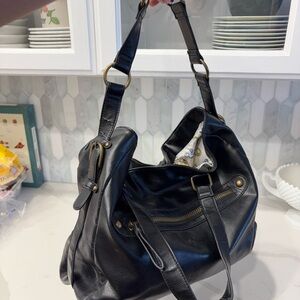 Slouchy faux leather shoulder bag